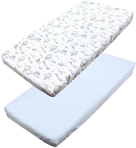 TupTam baby fitted sheet children fitted sheet for baby bed cot pack of 2, Air Balloon Blue, 70 x 140 cm