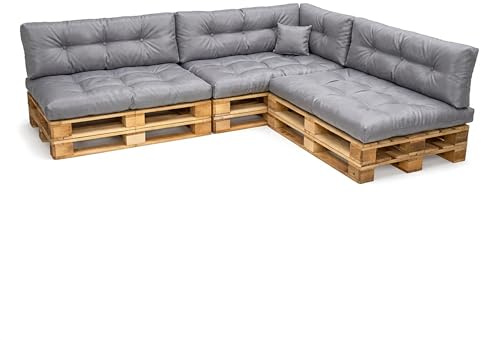 POKAR Palettenkissen Wasserabweisend Palettenauflagen Palettenmöbel Palettensofa 8er Set: Sitzkissen 120x80 + Rückenlehne 120x40, Grau