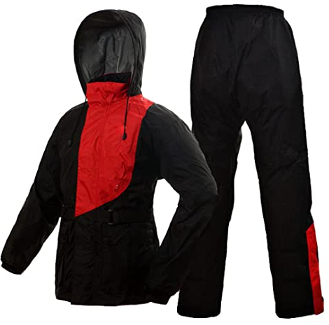Hcclijo Wasserdichter Motorrad-Regenanzug, Regenmantel + Regenhose, Poncho, Motorrad-Regenjacke, A1, schwarz/rot, Herren, L