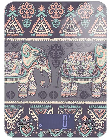 Vintage Graphic Indian Ethnic Elephant African Tribal Ornament Tempered Glass Kitchen Scales, Digital Weight Grams and Oz Food Scales for Cooking Baking Meal Prep Home Weight Loss Health Diet