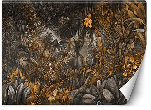 Feeby Papier Peint Intissé Exotique Jungle Tropiques 100x70 cm jaune XXL Moderne Décoration Murale Tableaux Muraux Tapisserie Salon Chambre à coucher Fleurs Feuilles Palmiers
