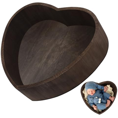 Parliky Heart-shaped Wooden Basin for Newborn Photograph Prop Posing Basket Simple Style for Photo Shoots and Posing Cases