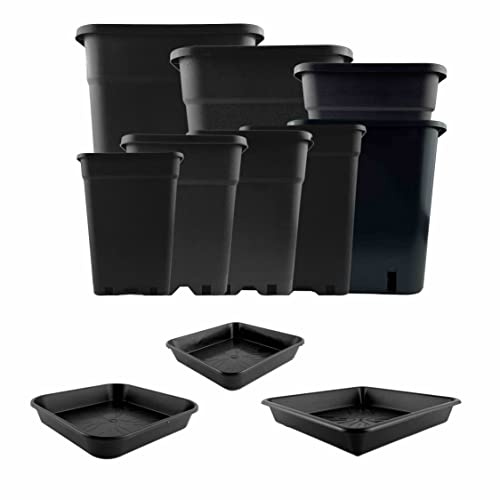 IVORYS-GARDEN 10 x 25 Liter 33x33x35,5 cm Pflanztöpfe mit passenden Untersetzer Topf Töpfe Pflanzentopf Viereckig Schwarz