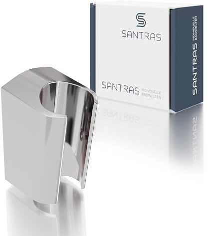 SANTRAS® Brausehalter Dusche in Chrom – Duschhalterung an der Wand für Duschkopf & Brauseschlauch | Handbrausehalter / Duschkopfhalter für ½ Zoll Brauseschlauch