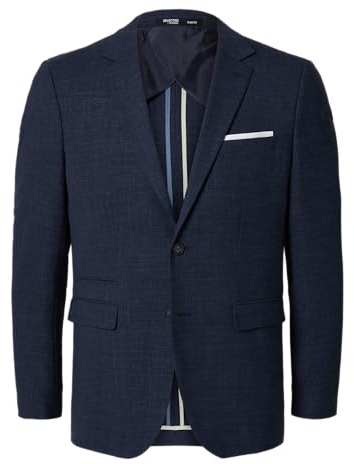SELECTED HOMME Slhslim-Oasis - Giacca da Uomo in Lino BLZ Noos, Blu Marino Scuro, 58