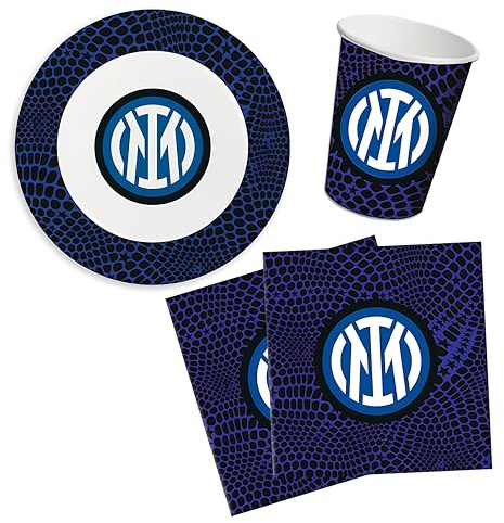 Set Compleanno Neroazzurro per 8 persone, Kit Addobbi Decorazioni Stoviglie da Tavola Tema Calcio Pallone Calcistico Festa Nero Azzurro Party Bambini - 8 Piatti, 8 bicchieri, 20 tovaglioli