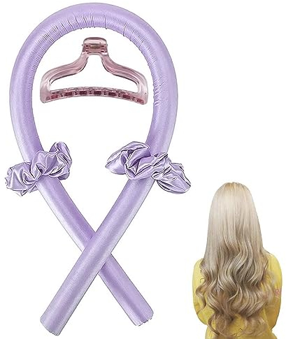 Heatless Curlers Headband Purple Hair Curlers No Heat Heatless Curling Rod Headband Sleeping Overnight Hair Rollers with Hairs Claw,Soft Silk DIY Styling Tools Kit