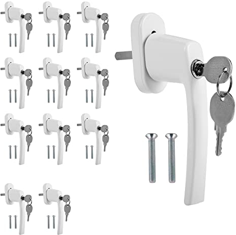Randaco 12 Set Fenstergriff Aluminium, kindersicherung mit Schloss in Stiftlänge 35mm, abschließbar Sicherheitsfenstergriff, Fensterschloss gleichschließend mit Key, Fenstergriff Weiß