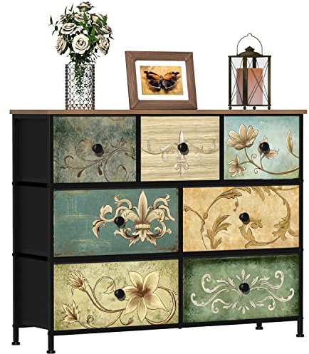VEDECASA Chest of Drawers Dresser for Bedroom with 7 Drawers Wide Storage Organizer Unit TV Stand for Living Room Kids Room Closet Wood Board Fabric Drawers Easy to Assemble