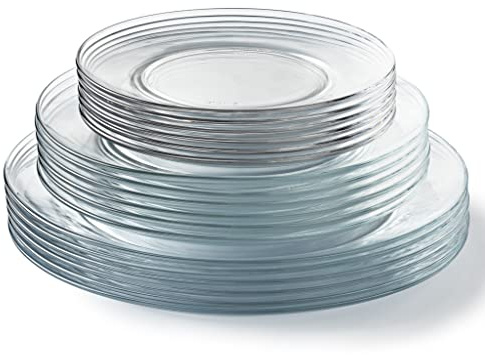 Duralex Made In France Lys - Juego de vajilla de cristal de 18 piezas, incluye (6) platos de postre de 7 pulgadas, (6) platos de 9 pulgadas (sopa y cena)