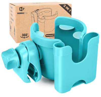 Portavasos Universal para Cochecito con Funda para teléfono móvil, Estante de Almacenamiento 2 en 1, Soporte de Bebidas de rotación de 360 Grados para Bicicleta, Cochecito, Silla de Ruedas, Andador