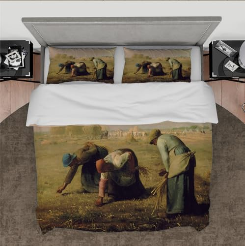DINGSION Jean-Francois Millet Style Duvet Cover Set 3 Pieces the Gleaners Comfortable Microfiber Bedding Set for Bedroom with 2 Pillow Shams Single XL