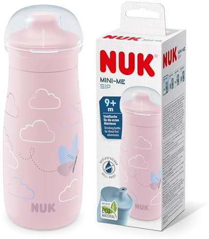 NUK Mini-Me Sip Tazza per bambini | 9+ mesi | 300 ml | Borraccia per bambini | Beccuccio temperato antigoccia | Infrangibile | Farfalla rosa