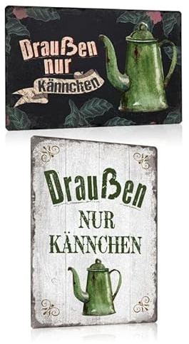 2er Set Retro Blechschilder mit Lustige Spruch - Draußen nur Kännchen - Nostalgie Kaffee Metallschild Bilder für die Küche - Kaffee Schild Poster Wanddeko Geschenk 20x30cm