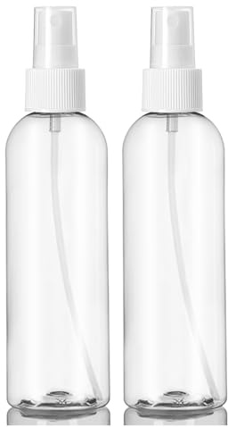 ljdeals 8 oz Clear Plastic Spray Bottles, White Fine Mist Sprayer, Refillable Empty Bottles for Essential oils, Perfumes, Travel. Pack of 2, Made in USA