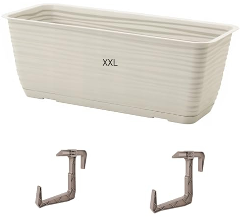 MELTOM Blumentopf Blumenkasten mit Halter Balkonkasten Wellen 3D Effekt mit Untersetzer (Grau, XXL- 80cm)