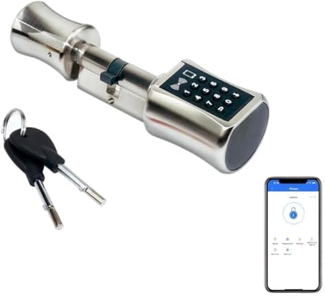 Serratura intelligente per porta, elettronica, con controllo dell'app TT Lock, chiavi, password e scheda IC, cilindro di chiusura, 70 mm (35 35), per camera da letto, appartamenti, uffici (argento)