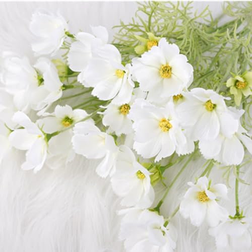 OUKEYI Künstliche Kunstblumen, Kosmos, Seidenblumen, Arrangements, Hochzeitssträuße, Dekorationen, 60 cm, künstliche Gänseblümchen, UV-beständig, für den Außenbereich, 6 Stück (weiß)