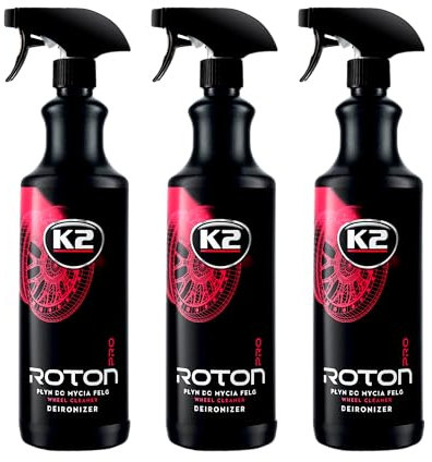 K2 Limpia Llantas Limpiador Descontaminante Férrico Pack de 3 para Coche Moto Limpia Disco Llantas Freno Sin Acidos Elimina Ferodo sin Frotar - Roton Cleaner 1 Litro