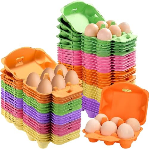 MESHKA Lot de 50 cartons à œufs, 6 boîtes de rangement en fibre de pulpe pour cuisine, ferme, pique-nique, voyage, marron, réutilisables MESHKA.