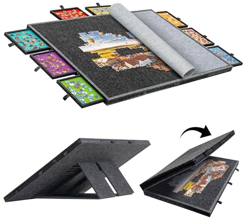 Becko US 2000 PC Faltbares & Neigbares Puzzlebrett mit 8 Schubladen & Abdeckung, Leichter & tragbarer Filz-Puzzletisch mit integrierten Ständern für Winkeleinstellungen, für 1000 1500 2000 Teile