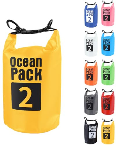 2L Gelb Wasserdichte Tasche, Dry Bag 2L/5L/10L/15L/20L/30L mit Verstellbarem Gurt, Schützt Telefon/Karte, Roll Top Wasserdichter Beutel Rucksack für Schwimmen/Rafting/Kajak/Bootfahren/Camping/Strand