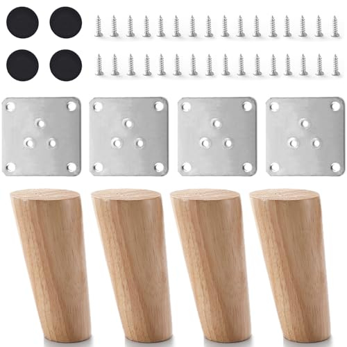 Cobenga 4 Pcs Wooden Furniture Legs, 10cm Round Solid Wood Furniture Legs Sofa Replacement Legs, Perfect for Mid-Century Modern/Great hack for Sofa, Couch, Bed, Coffee Table