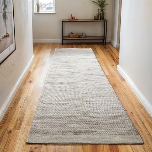 WoolHeaven Wollteppich Läufer 80x250 cm - Teppich Wohnzimmer - Boho Teppich | Schurwolle Teppich Läufer Flur, Handgewebter Küchenläufer, Bettvorleger Schlafzimmer, Wendeteppich Creme, Naturteppich