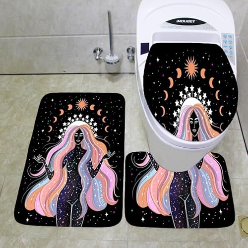 Bad Teppiche Set 3-Teiliges Rosa Lila Mädchen WC Vorleger Mit Ausschnitt Badematte Saugfähig WC Deckelbezug Badvorleger rutschfest Waschbar Toilettensitzbezug Badgarnitur (50x80cm)