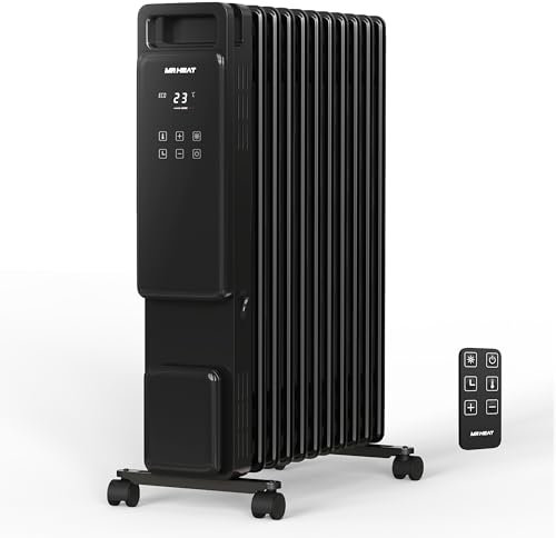 Oil Filled Radiator, 2500W Electric Heater with Remote Control & LED Display, 11 Fin, Adjustable Thermostatic Heating,3 Heater Settings, 24 Hour Timer, Wheels, Oil Heater for Home Office