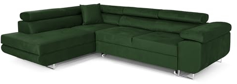 COMFORTINO FURNITURE Ecksofa mit Schlaffunktion PASTI L-Form, Sofa Couch mit Bettkasten, 3-Sitzer Eckcouch, Schlafsofa für Wohnzimmer, Big Sofa Couch mit Schlaffunktion (Grün, Ottomane Links)