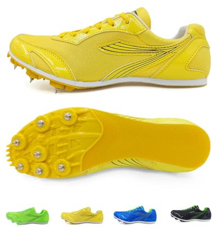 Leichtathletik-Spikes-Schuhe, Rennsport, Springen, Sprinten, Laufen, Spikes, atmungsaktiv, Spikes, Unisex, Laufen für Herren, Damen, Jugendliche, Jungen, Leichtathletik, gelb, 37 1/3 EU
