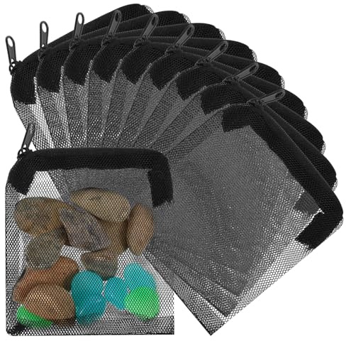 Piriuuo 10 sacchetti filtranti per acquario, con chiusura lampo, riutilizzabili, in tessuto a rete, per pietre filtranti a carbone attivo, anelli in ceramica