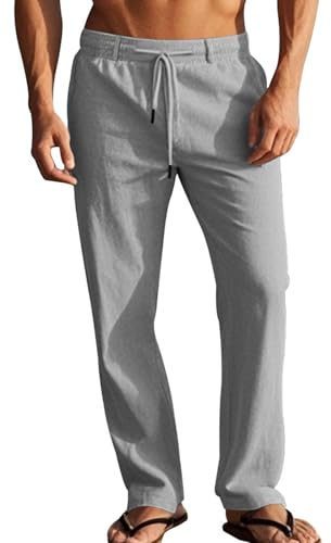 LAOARA Byxor Bomull Linne Herr Sommar Yoga Byxor Casual Lösa Byxor Med Elastisk Midja Herr M-2XL, Grå, L