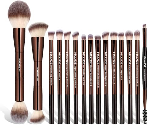 MAANGE 15 PCS Makeup Brushes Double-ended Makeup Brush Set Double Sided Angled/Round Top Brush Foundation Contour Blending Eyebrow Eyeshadow Concealer (Coffee)