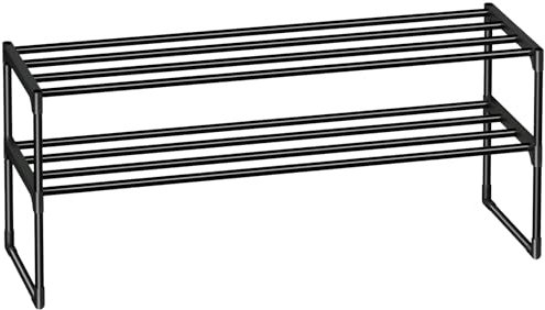 AMHANCIBLE Scarpiera a 2 Ripiani, Scarpiera Ingresso Salvaspazio Impilabile, per 12-15 Paia di Scarpe, Scaffale Portascarpe in Metallo, Armadio, Camera da Letto, Nero EHSRM02BK