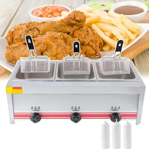 QUSYZD Friggitrice a Gas Commerciale da banco, cestello in Acciaio Inox, friggitrice Profonda per Patatine Fritte di casa, Ristorante, Potenza di Fuoco Regolabile,