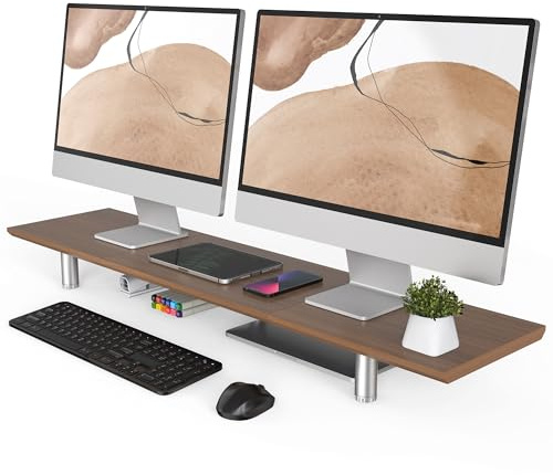 Fenge Stort monitorstativ 100 cm Dual Monitor Stand Riser med höjdjusterbart ben, multifunktionellt datorstativ för PC/laptop/TV, 100 x 23,5 x (9,2–11,2) cm (brun)
