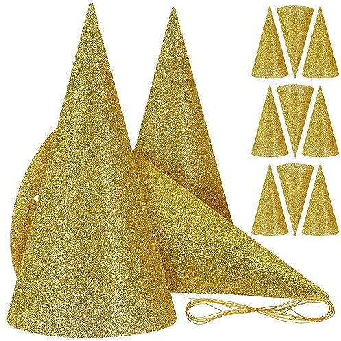 KICHOUSE 12 Stück Geburtstagshut Hüte klein Erwachsene Geburtstagsfeier funkeln Geburtstagsmütze Kind Glitzer- Geburtstagsmützen für Glitzerkleber Golden