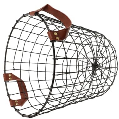 Kisangel Cesto Porta Legna Rotondo in Ferro Robusto con Manico, Contenitore Portaoggetti Ventilato per Fuoco Aperto e Uso Esterno, Grande Cestino Multifunzionale per Arredamento Rustico e Stoccaggio