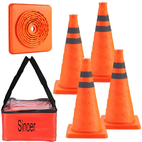 4er-Pack 18 Zoll (45 cm) Faltbare Verkehrskegel mit reflektierendem Pop-up-Design & Oxford-Tragetasche – Mehrzweck-Warnkegel, orange