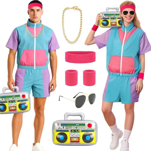 80er Jahre Outfit Damen Herren für Erwachsene Karneval (2XL)