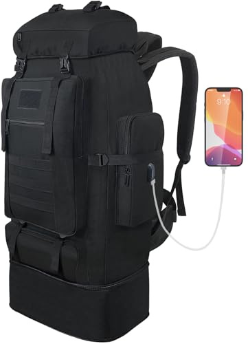 Vaupan Espandibile 70L a 100L Zaino, Grande MOLLE Campeggio Trekking Zaino, Resistente all'acqua Tattico Zaino da Viaggio Zaino in Spalla Pack per Outdoor & Trekking (Nero)