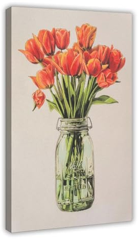 QIOTBVV Póster de lienzo con tulipanes en un frasco, decoración de dormitorio, paisaje, oficina, habitación, regalo, 50 x 75 cm