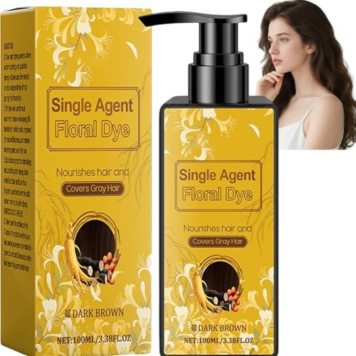 Nourishing Haarfarbe Auf Pflanzenbasis, Plant-Based Hair Color, Single Agent Floral Hair Dye Shampoo, Langanhaltende Zur Grauabdeckung, Macht Das Haar Weich, Verleiht Glanz (Dunkelbraun)
