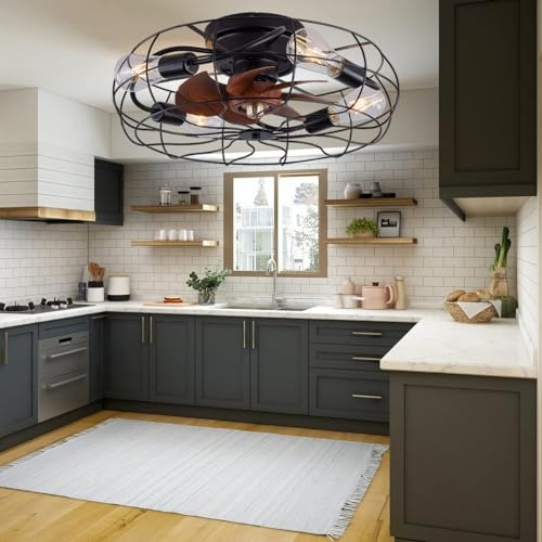 OZBME Ventilateur de Plafond Industriel avec lumière et télécommande, Silencieux, 6 Vitesses, minuterie, LED, intensité Variable, pour Chambre à Coucher