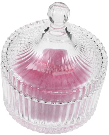 DECOMELODY Große Runde Puderquaste aus Weichem Polyester Plüsch mit Rosa Schleifendekor Inklusive Glasbehälter für Körperpuder Anwendung bei Frauen