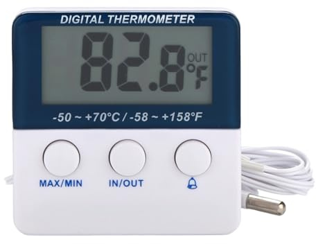 Lawnoval Digital Fridge Thermometer with Alarm Function, Max Min Temperature, Fridges Freezers Wine Coolers, Compact Design