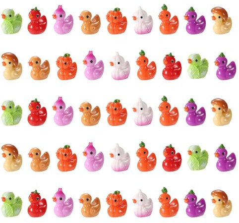 Sinbana 45pcs Mini Resin Ducks, Cute Vegetable Small Tiny Duck Miniature Figurines Pumpkin Onion Tomato Mushroom Carrot Design for Garden Crafts Cake Topper Landscape Micro Prizes