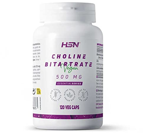 Colina Bitartrato de HSN | 120 Cápsulas Vegetales 1500 mg por Dosis Diaria | Nootrópico Natural para Estudiar | No-GMO, Vegano, Sin Gluten